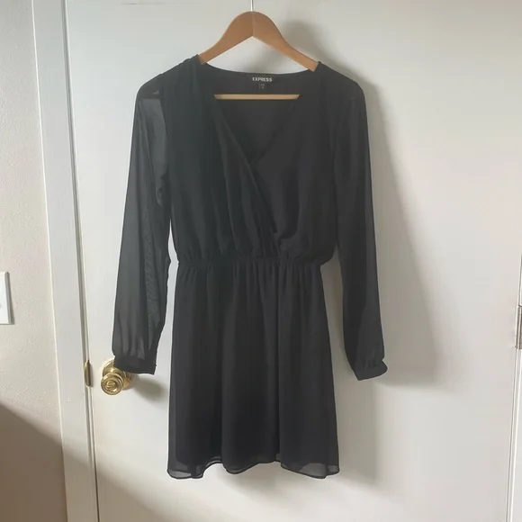 Express | Dresses | Express Black Long Sleeve Mini Dress With Sheer Sleeves  | Poshmark